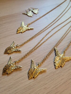 Art Deco Necklace Gold Brass Fairy Angel Pendant - image2